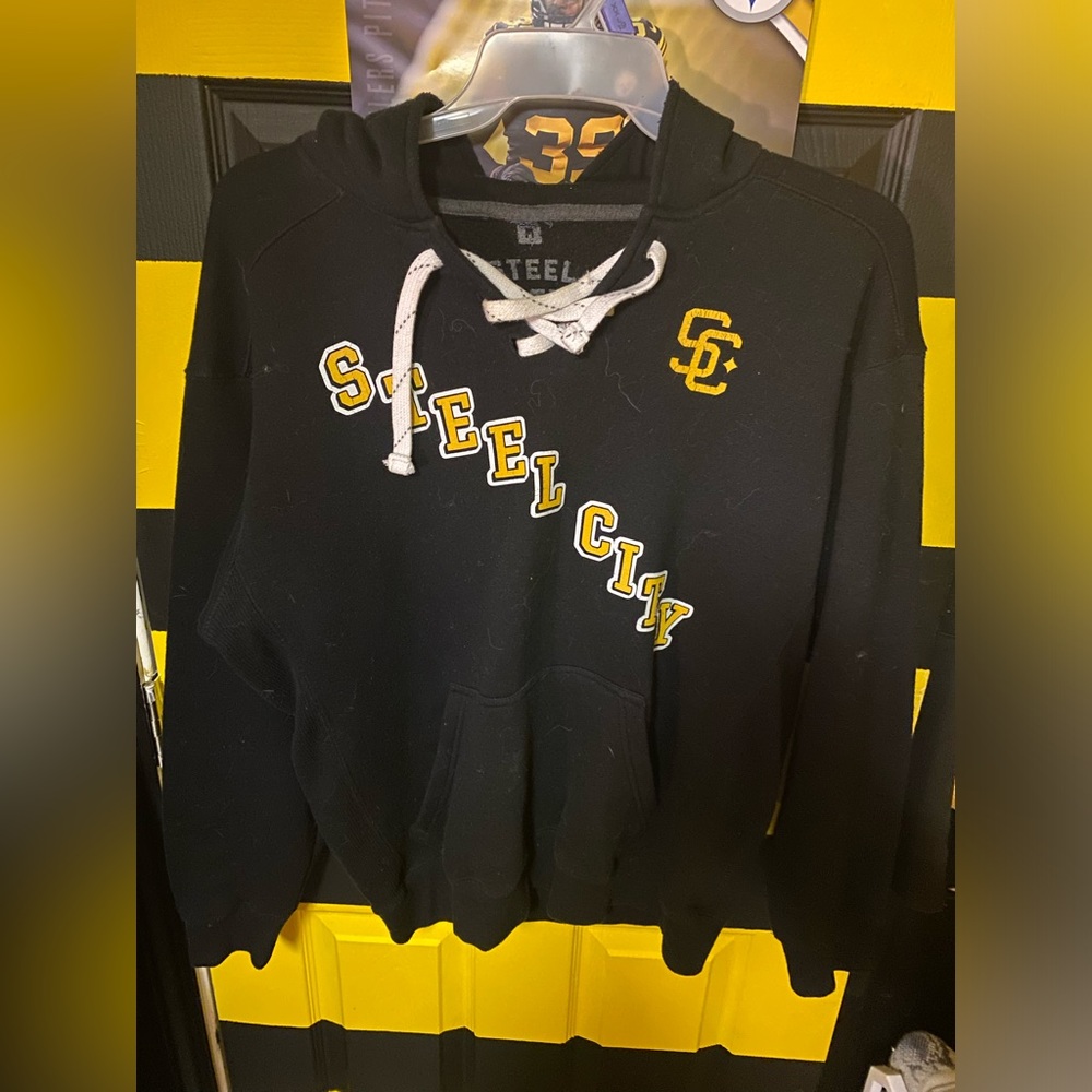 Mens Steelers Pittsburgh penguins steel city brand hockey toe hoodie sweatshirt